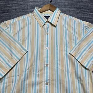 Indigo Palms Shirt Men's L Striped Orange Short Sleeve Button Up